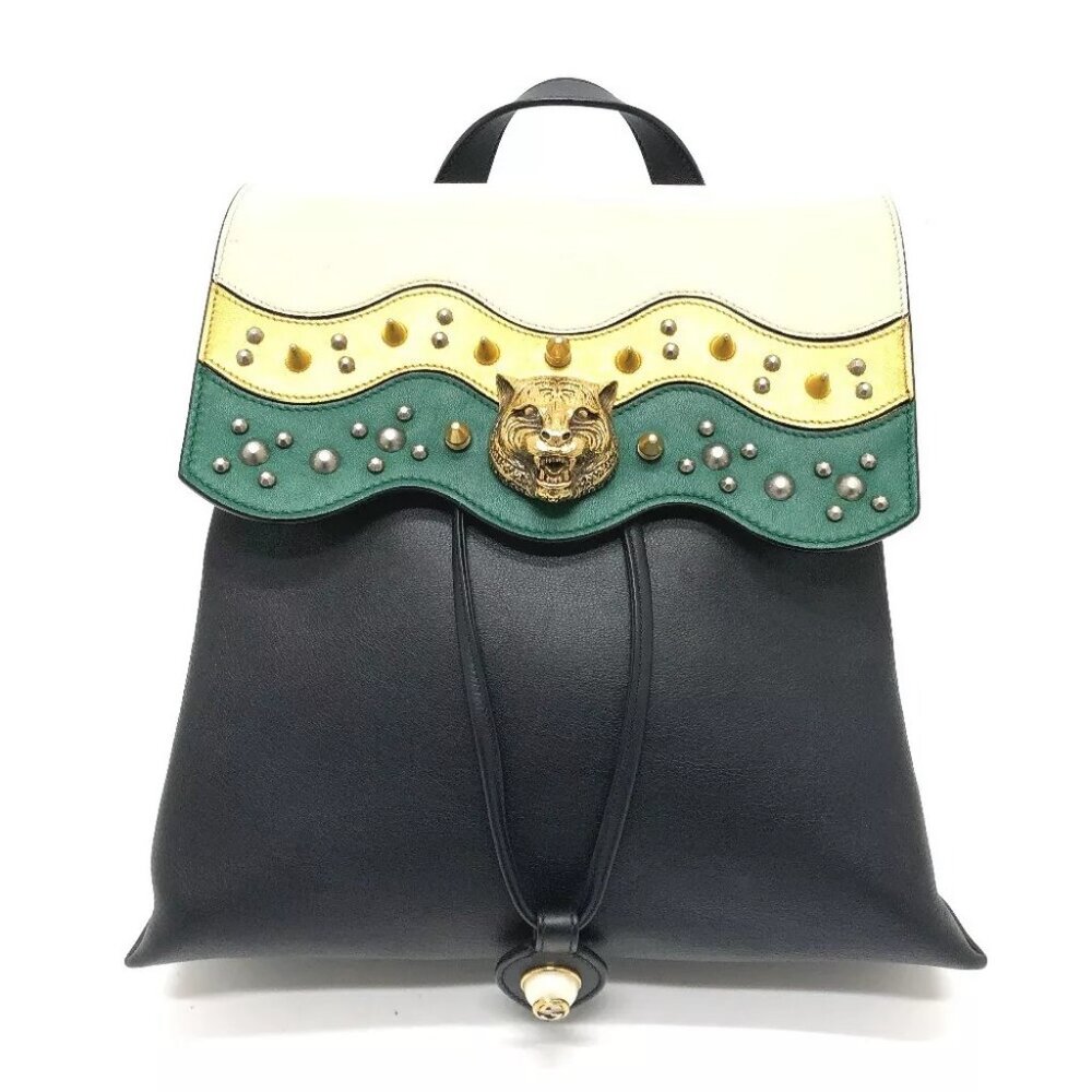 GUCCI 432266 Studs Animalie bag Backpack Leather Black/GoldHardware